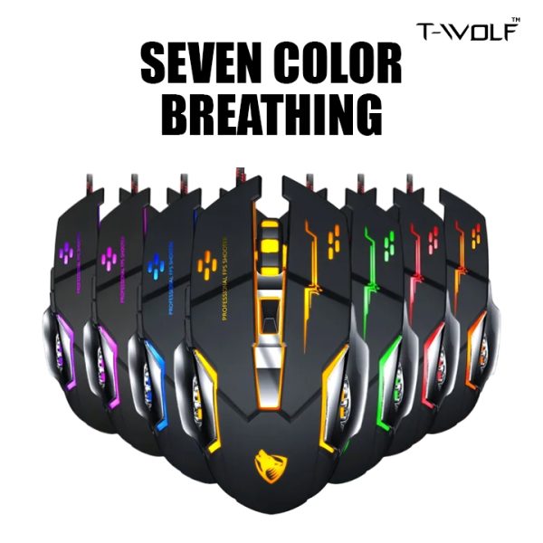 T-WOLF V6 USB Interface 6-Buttons 3200 DPI Wired Mouse Gaming Mechanical Macro Programming 7-Color Luminous Gaming Mouse, Cable Length: 1.5m - Image 4
