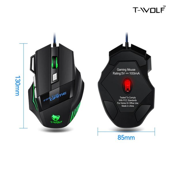 T-WOLF M1 Wired RGB Backlit Gaming Mouse Gamer Optical USB 7D Progress 2400DPI High-Quality Mouse - Image 5