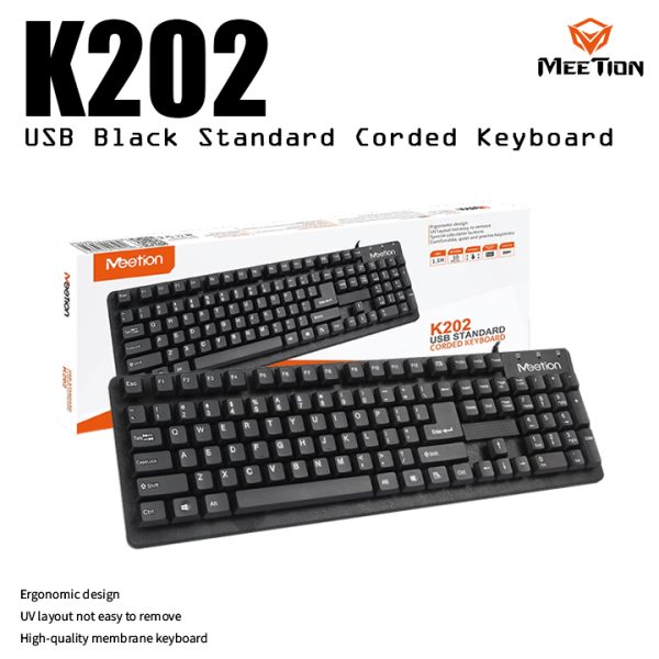 Meetion USB Black Standard Corded Keyboard K202