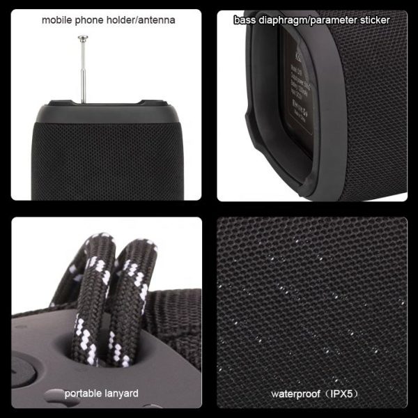 Kisonli Q19 Waterproof IPX5 Portable Two Bass TWS Wireless BT 5.1 Speaker with TF USB FM AUX - Image 4