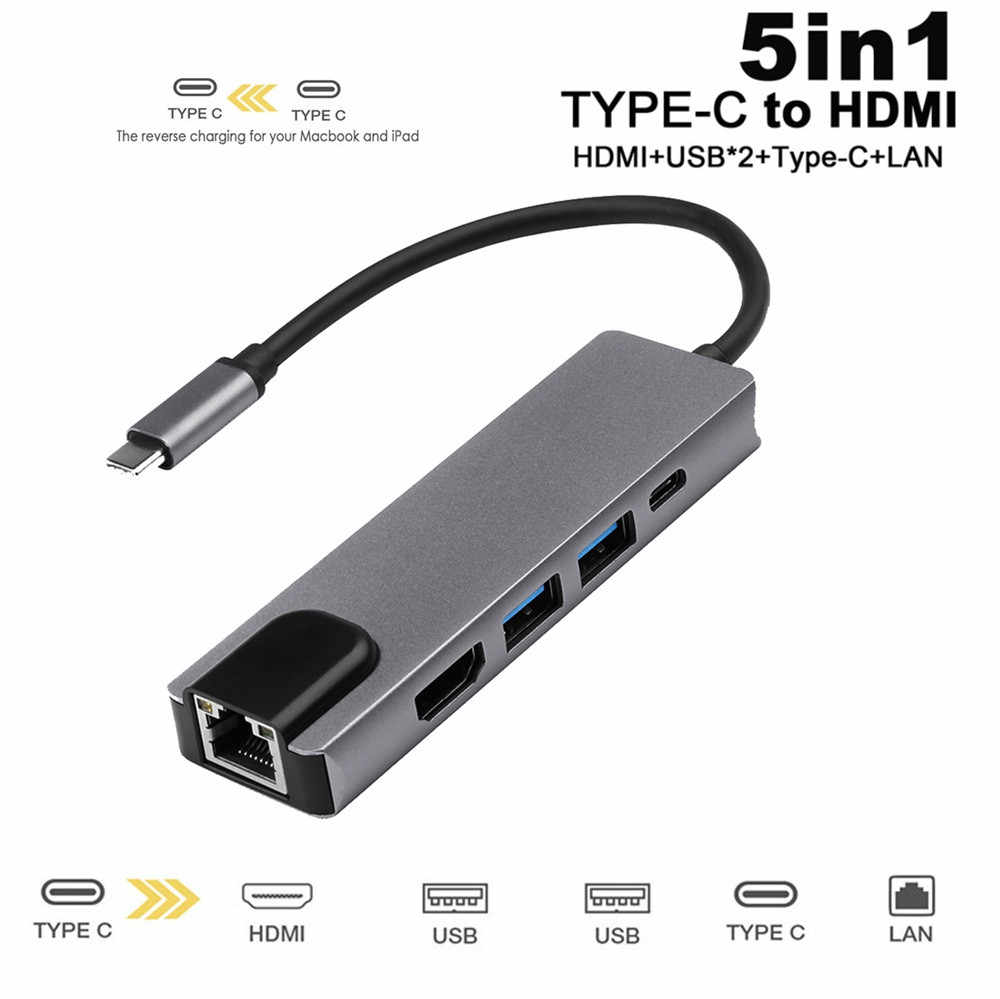 5 in 1 USB Type C Hub Hdmi USB C Hub to Gigabit Ethernet Rj45 Lan Adapter for Macbook Pro Thunderbolt 3 USB-C Charger Port p18