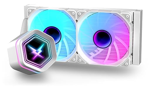 RUIX NC240 ARGB AIO CPU Liquid Cooler, 240mm High-Efficiency CPU Water Cooling with High-Speed Ceramic Bearing Pump, 2X PWM ARGB Fans, Intel LGA 1851/1700/1200/115X/2011, AMD AM5/AM4 - White